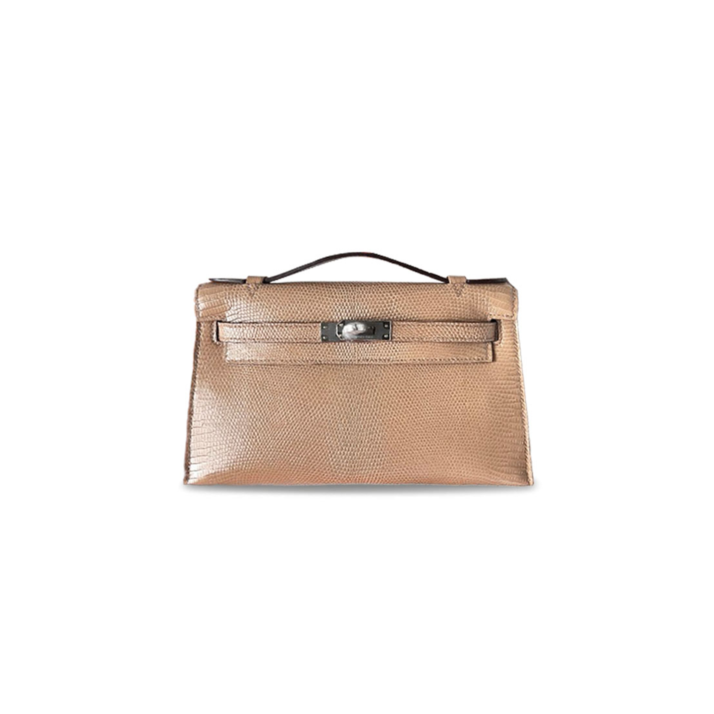 HERMÈS MASTER KELLY POCHETTE MINI FICELLE LIZARD APRICOT SILVER BUCKLE (22*14*7cm)